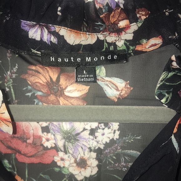 Women’s Haute Monde Black Floral Sheer Blouse, Size Large - Picture 3 of 5